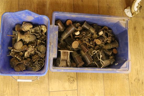 Two boxes of castors and brass fittings
